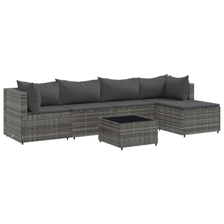 vidaXL Set Divani da Giardino 6 pz con Cuscini in Polyrattan Grigio