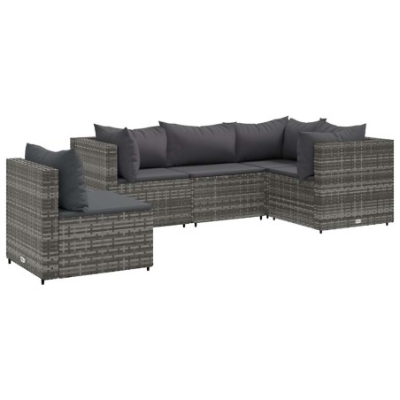 vidaXL Set Divani da Giardino 5 pz con Cuscini in Polyrattan Grigio