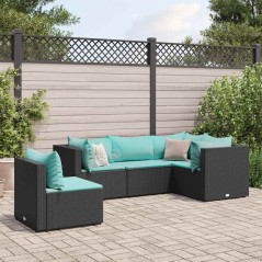 vidaXL Set Divani da Giardino 5 pz con Cuscini Nero in Polyrattan