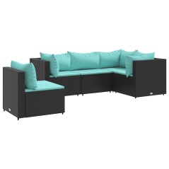 vidaXL Set Divani da Giardino 5 pz con Cuscini Nero in Polyrattan