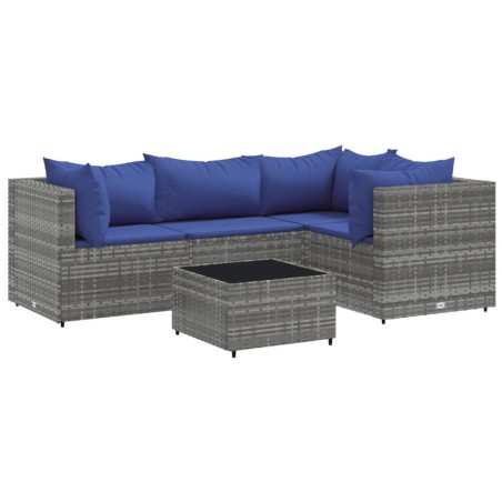 vidaXL Set Divani da Giardino 5 pz con Cuscini in Polyrattan Grigio