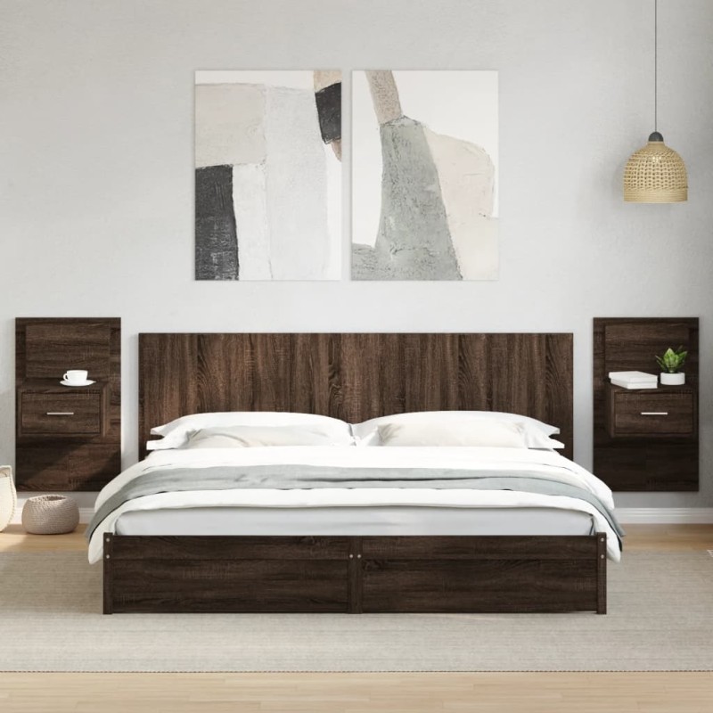 vidaXL Testiera Letto con Comodini Rovere Marrone 200cm in Multistrato vidaXL Testiera Letto con Comodini Rovere Marrone 200cm in Multistrato