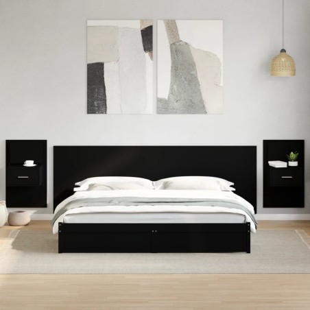 vidaXL Testiera Letto con Comodini Nera 240 cm in Legno Multistrato
