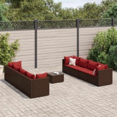 vidaXL Set Divani da Giardino 9 pz con Cuscini in Polyrattan Marrone