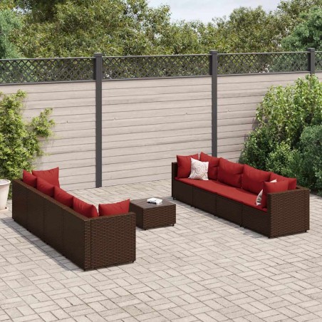 vidaXL Set Divani da Giardino 9 pz con Cuscini in Polyrattan Marrone