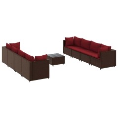 vidaXL Set Divani da Giardino 9 pz con Cuscini in Polyrattan Marrone