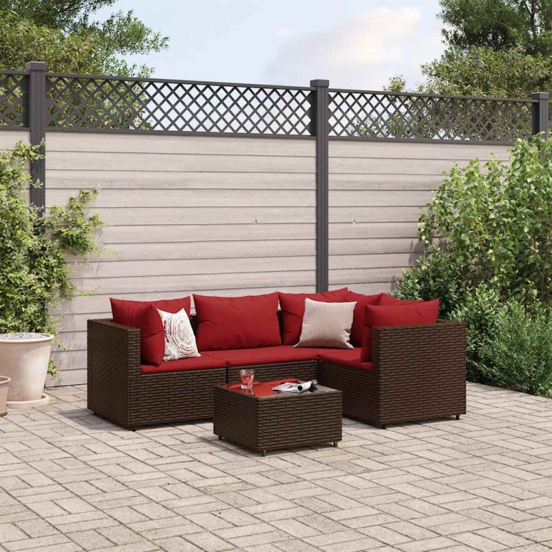 vidaXL Set Divani da Giardino 5 pz con Cuscini Marrone in Polyrattan vidaXL Set Divani da Giardino 5 pz con Cuscini Marrone in Polyrattan