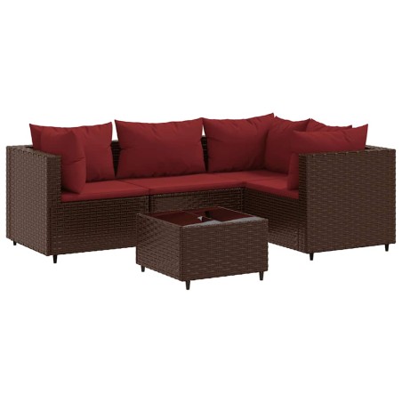 vidaXL Set Divani da Giardino 5 pz con Cuscini Marrone in Polyrattan