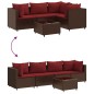 vidaXL Set Divani da Giardino 5 pz con Cuscini Marrone in Polyrattan vidaXL Set Divani da Giardino 5 pz con Cuscini Marrone in Polyrattan