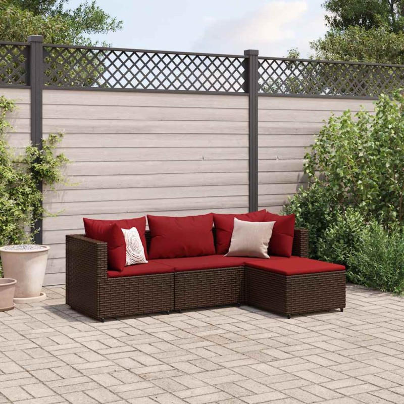 vidaXL Set Mobili da Giardino 4 pz con Cuscini in Polyrattan Marrone