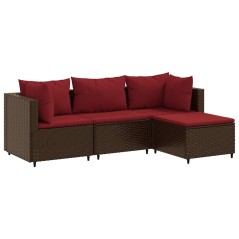 vidaXL Set Mobili da Giardino 4 pz con Cuscini in Polyrattan Marrone