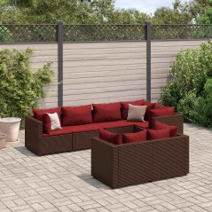 vidaXL Set Divani da Giardino 7 pz con Cuscini in Polyrattan Marrone