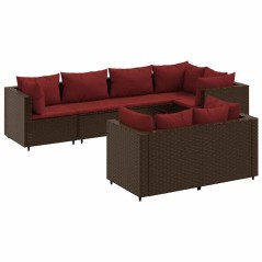 vidaXL Set Divani da Giardino 7 pz con Cuscini in Polyrattan Marrone