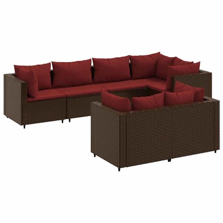 vidaXL Set Divani da Giardino 7 pz con Cuscini in Polyrattan Marrone