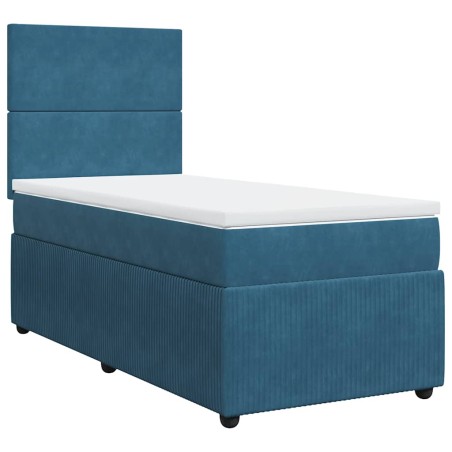 vidaXL Giroletto a Molle con Materasso Blu Scuro 90x190 cm in Velluto