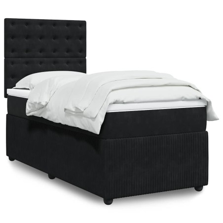 vidaXL Giroletto a Molle con Materasso Nero 90x200 cm in Velluto