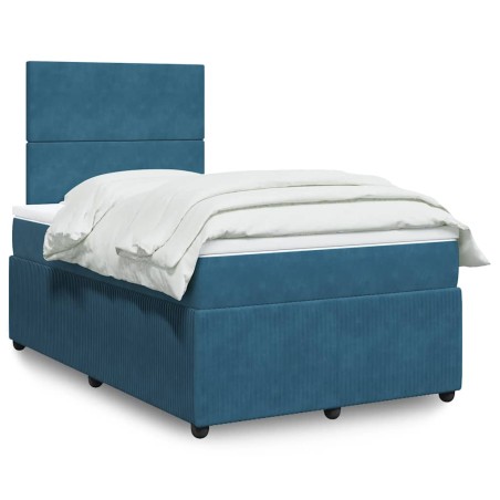 vidaXL Giroletto a Molle con Materasso Blu Scuro 120x200 cm in Velluto
