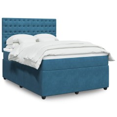 vidaXL Giroletto a Molle con Materasso Blu Scuro 140x200 cm in Velluto