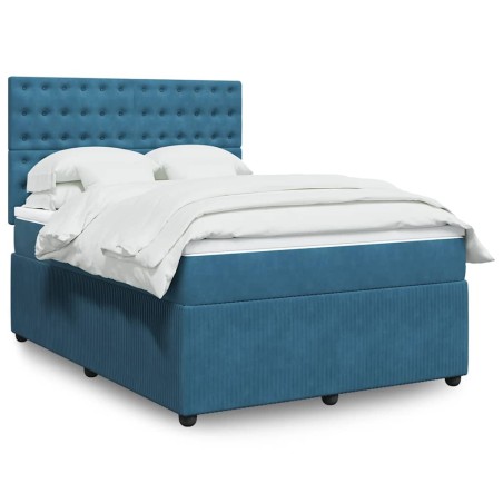 vidaXL Giroletto a Molle con Materasso Blu Scuro 140x200 cm in Velluto