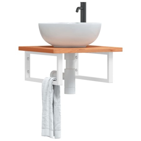 vidaXL Ripiano a Parete per Lavabo in Acciaio e Massello di Faggio