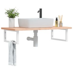 vidaXL Ripiano a Parete per Lavabo in Acciaio e Massello di Faggio