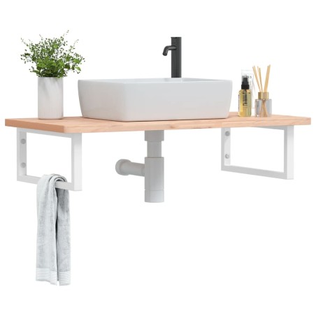 vidaXL Ripiano a Parete per Lavabo in Acciaio e Massello di Faggio