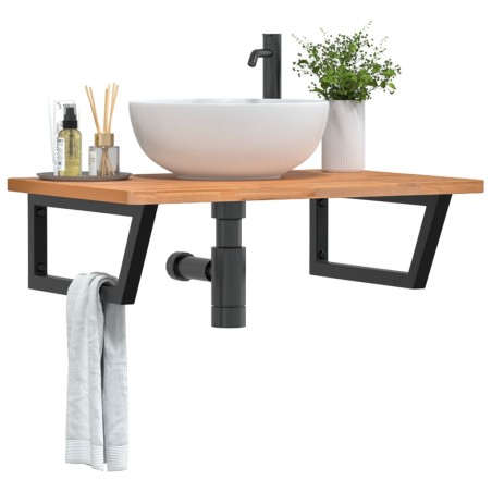 vidaXL Ripiano a Parete per Lavabo in Acciaio e Massello di Faggio