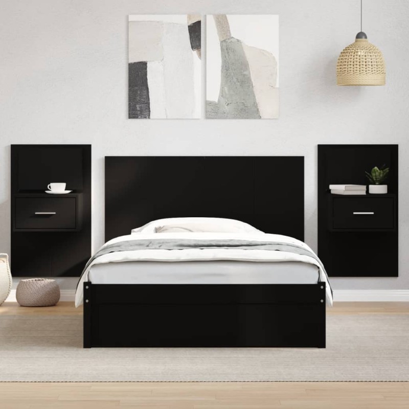 vidaXL Testiera per Letto con Comodini Nero 120 cm Legno Multistrato vidaXL Testiera per Letto con Comodini Nero 120 cm Legno Multistrato