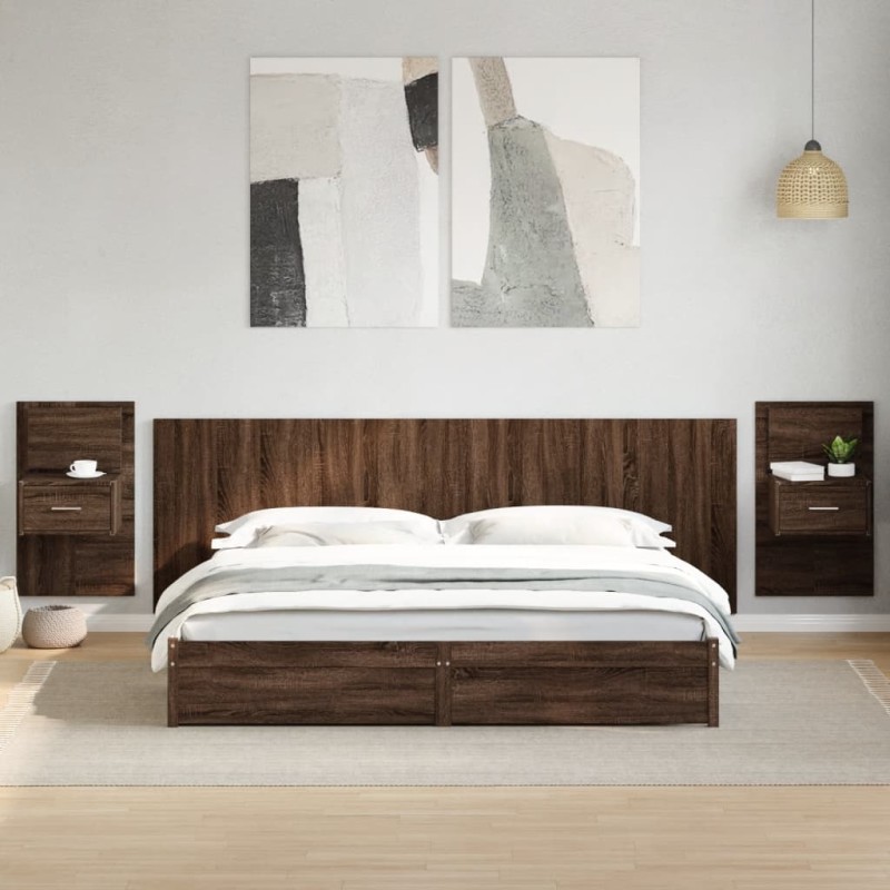 vidaXL Testiera Letto con Comodini Rovere Marrone 240cm in Multistrato vidaXL Testiera Letto con Comodini Rovere Marrone 240cm in Multistrato