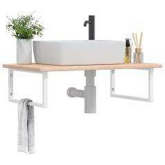 vidaXL Ripiano a Parete per Lavabo in Acciaio e Massello di Rovere