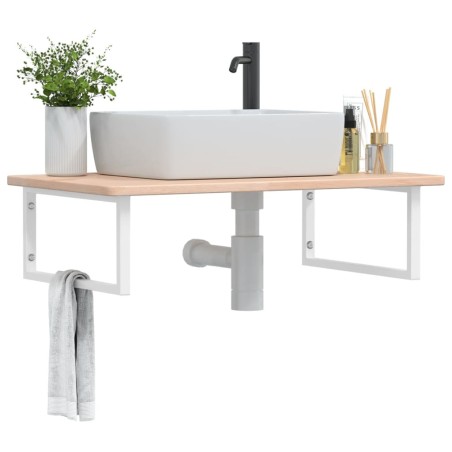 vidaXL Ripiano a Parete per Lavabo in Acciaio e Massello di Rovere