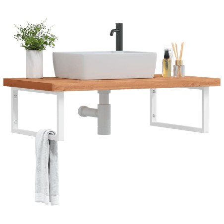 vidaXL Ripiano a Parete per Lavabo in Acciaio e Massello di Faggio