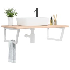 vidaXL Ripiano a Parete per Lavabo in Acciaio e Massello di Rovere