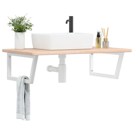 vidaXL Ripiano a Parete per Lavabo in Acciaio e Massello di Rovere