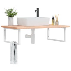 vidaXL Ripiano a Parete per Lavabo in Acciaio e Massello di Faggio