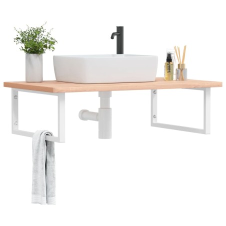 vidaXL Ripiano a Parete per Lavabo in Acciaio e Massello di Faggio