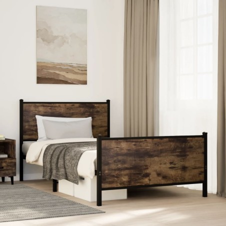 vidaXL Giroletto senza Materaso in Metallo Rovere Fumo 100x190 cm