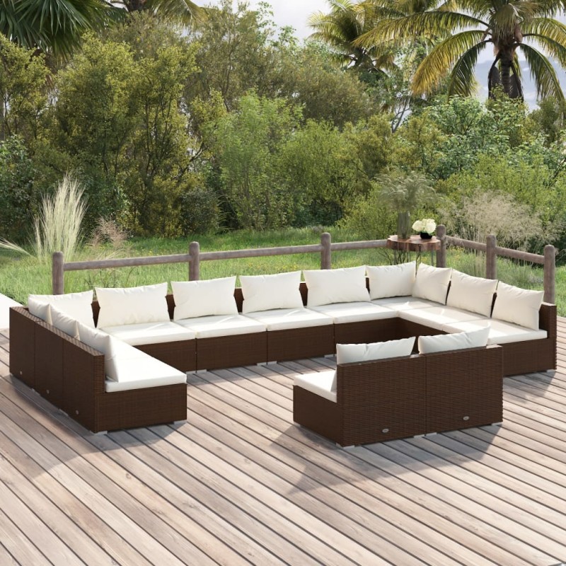 Set Divani da Giardino 12 pz con Cuscini in Polyrattan Marrone Set Divani da Giardino 12 pz con Cuscini in Polyrattan Marrone
