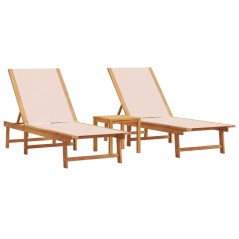 vidaXL Lettini Prendisole 2 pz e Tavolo Crema Legno Acacia e Textilene
