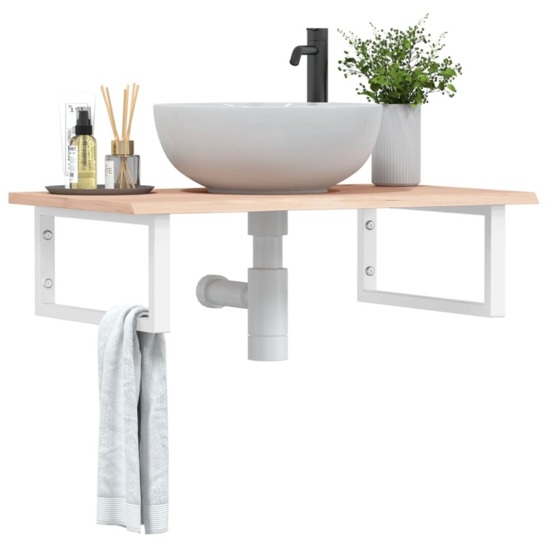 vidaXL Ripiano a Parete per Lavabo in Acciaio e Massello di Rovere