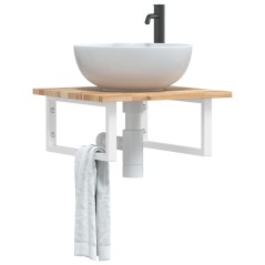 vidaXL Ripiano a Parete per Lavabo in Acciaio e Massello di Acacia