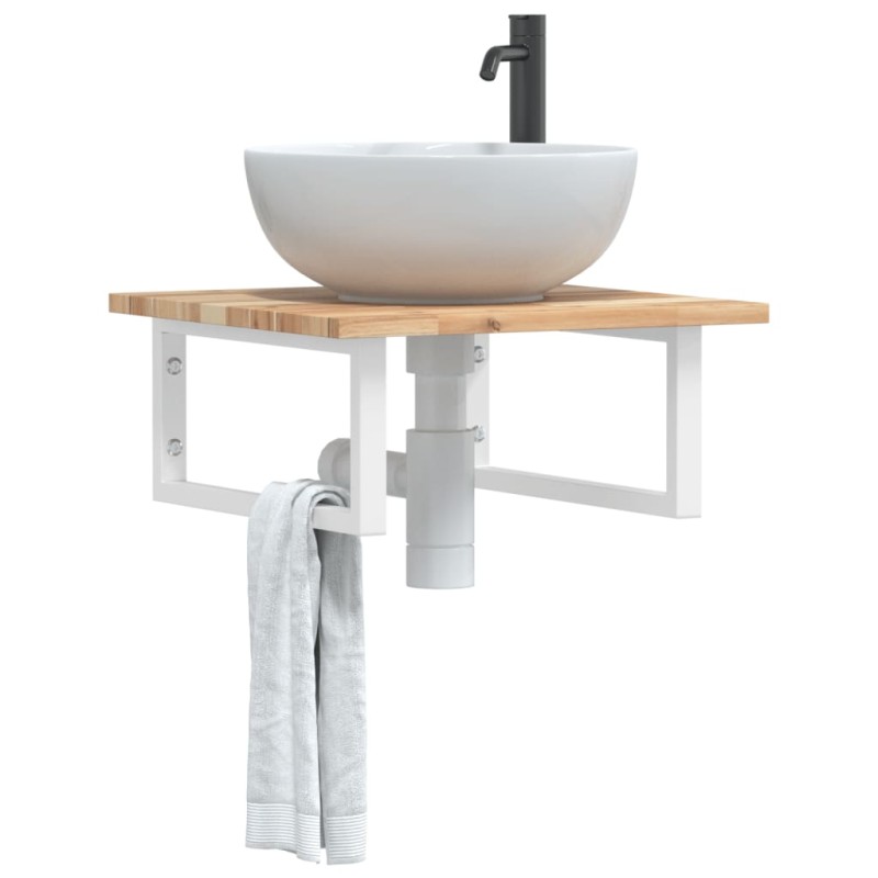 vidaXL Ripiano a Parete per Lavabo in Acciaio e Massello di Acacia