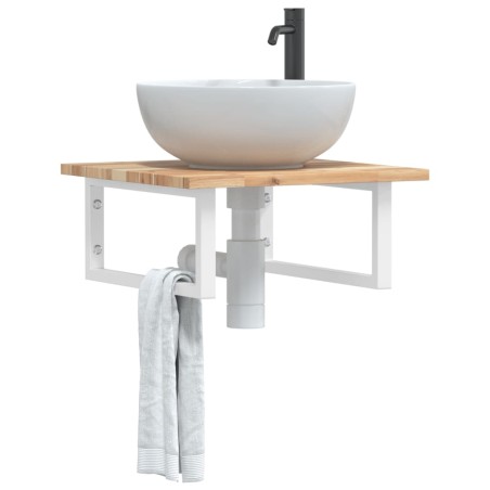 vidaXL Ripiano a Parete per Lavabo in Acciaio e Massello di Acacia