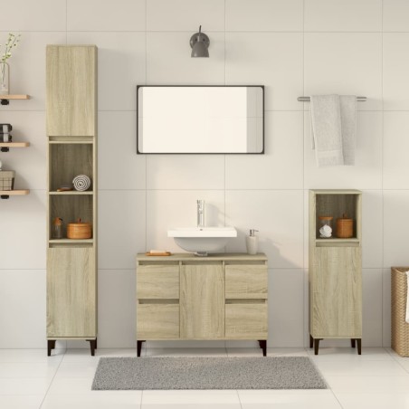 vidaXL Set Mobili da Bagno 3 pz Rovere Sonoma in Legno Multistrato