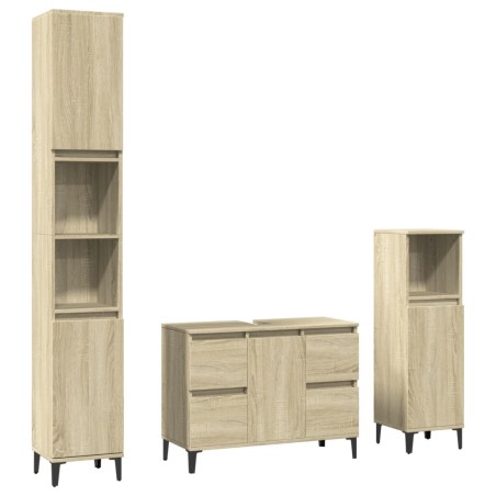 vidaXL Set Mobili da Bagno 3 pz Rovere Sonoma in Legno Multistrato