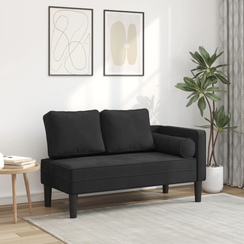 vidaXL Chaise Lounge con Cuscini Nero in Velluto vidaXL Chaise Lounge con Cuscini Nero in Velluto