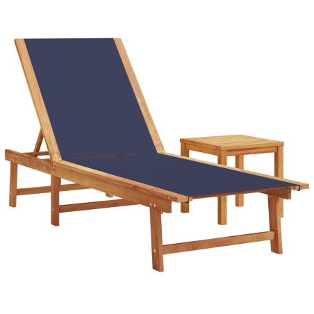 vidaXL Lettino Prendisole con Tavolo Blu Massello Acacia e Textilene
