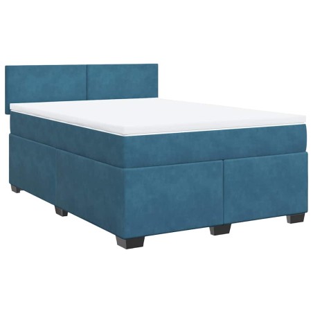 vidaXL Giroletto a Molle con Materasso Blu Scuro 140x190 cm in Velluto