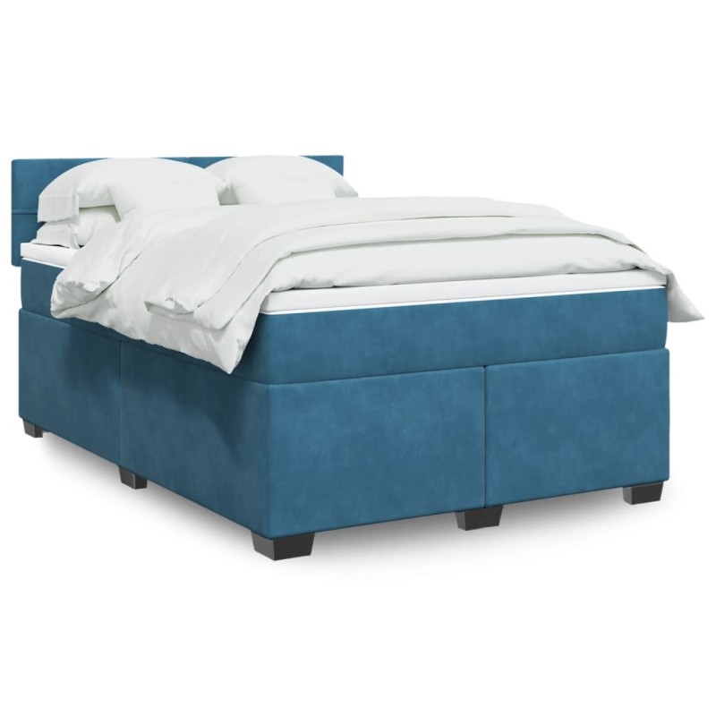 vidaXL Giroletto a Molle con Materasso Blu Scuro 140x190 cm in Velluto vidaXL Giroletto a Molle con Materasso Blu Scuro 140x190 cm in Velluto