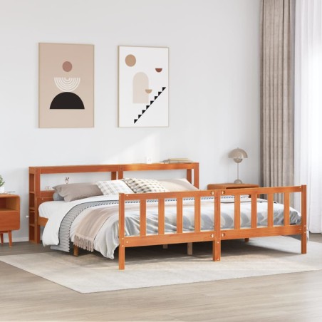 vidaXL Giroletto con Testiera Marrone Cera 180x200 cm Massello Pino
